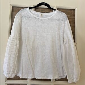 Dylan slub cotton jersey top with puffed gauze sleeves.